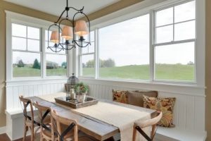 View of a dining room with single-hung windows