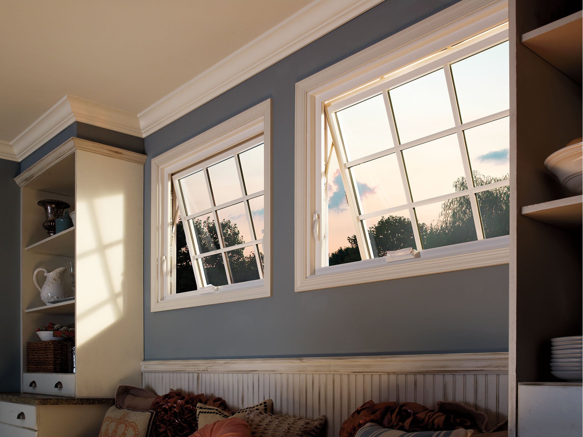 Awning windows in a living room